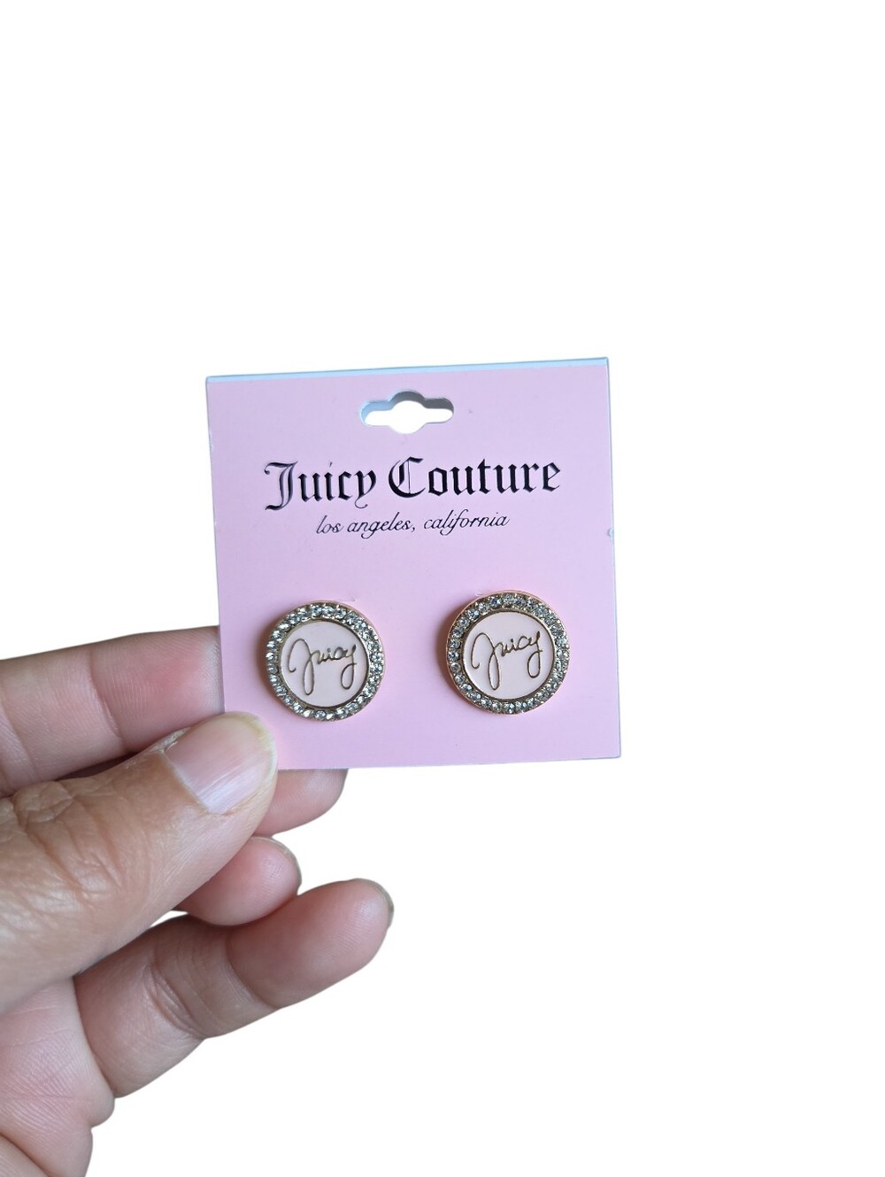 Juicy Couture Pink Center Gold-Tone Logo Circle Stud Earrings